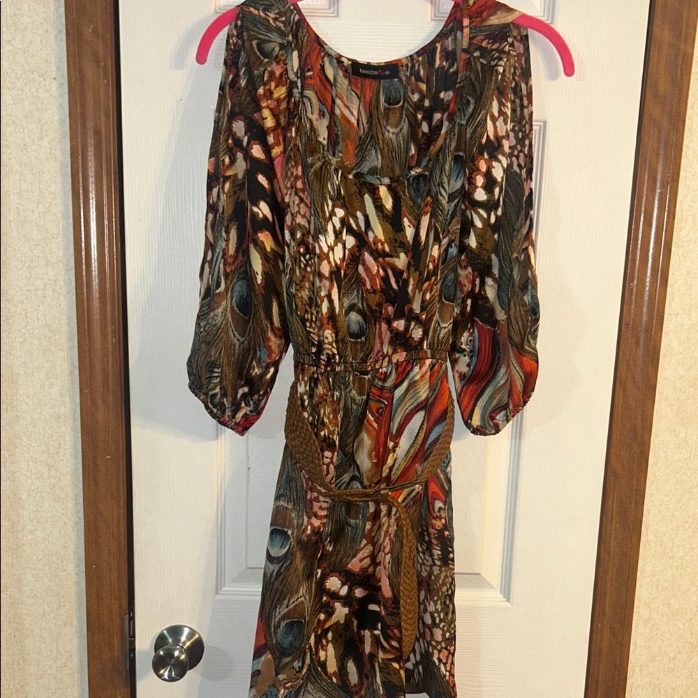 Teeze Me Brown and Black Sheath Dress with Bishop Sleeves